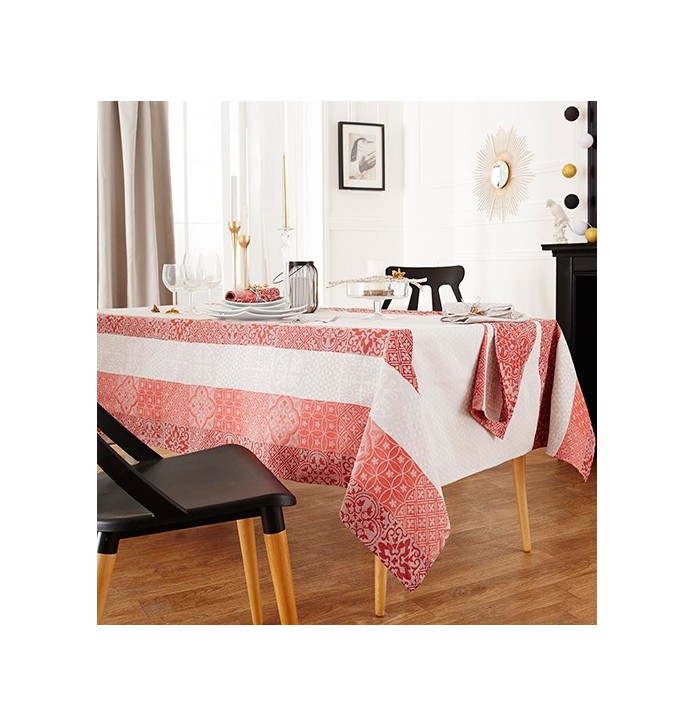 Nappe jacquard enduite Mosaïc rubis Tradilinge Nappe jacquard enduite Mosaïc rubis Tradilinge