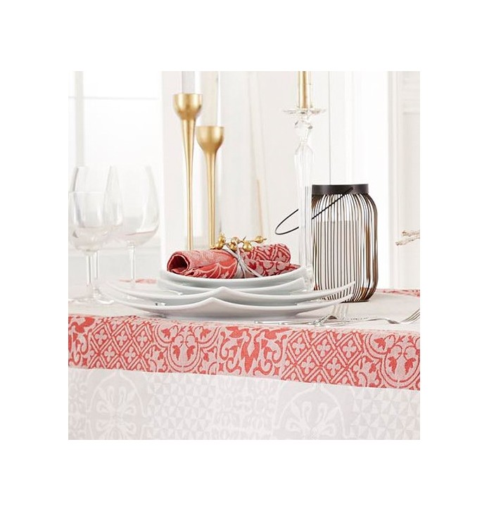 Nappe coton jacquard enduite Mosaïc rubis zoom