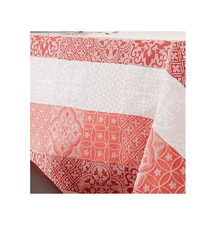 Nappe coton jacquard enduite Mosaïc rubis zoom