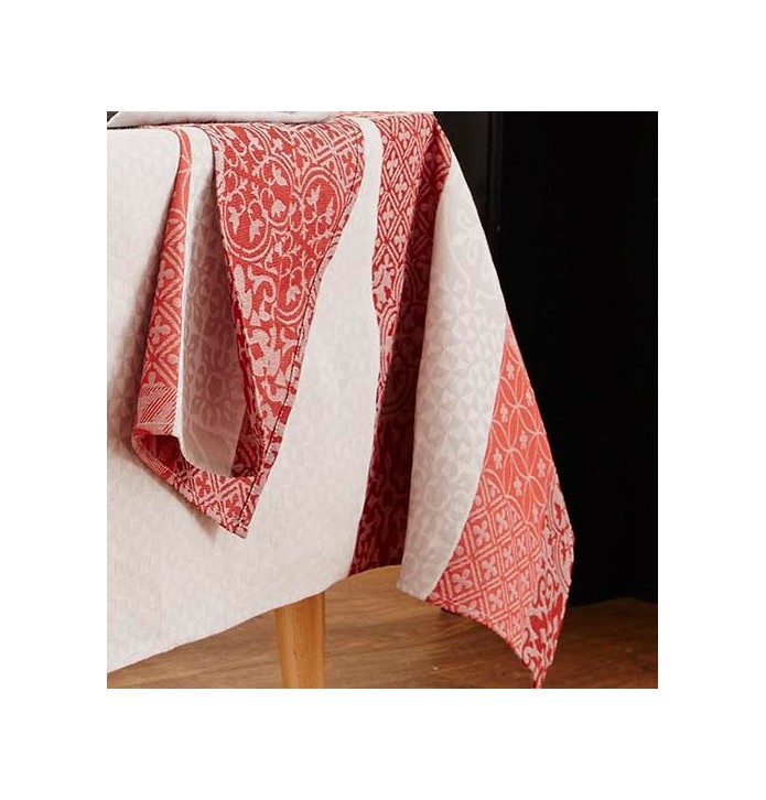 Nappe coton jacquard enduite Mosaïc rubis zoom