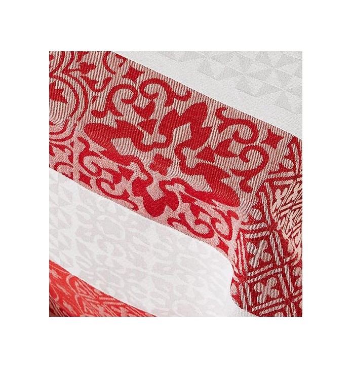 Nappe coton jacquard enduite Mosaïc rubis zoom