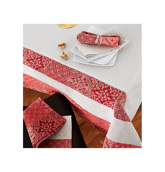 Nappe coton jacquard enduite Mosaïc rubis zoom
