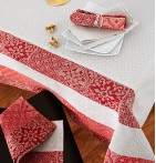 Nappe coton jacquard enduite Mosaïc rubis zoom