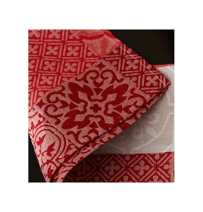 Nappe coton jacquard enduite Mosaïc rubis zoom