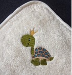 Cape de bain coton bio brodée Tortue zoom