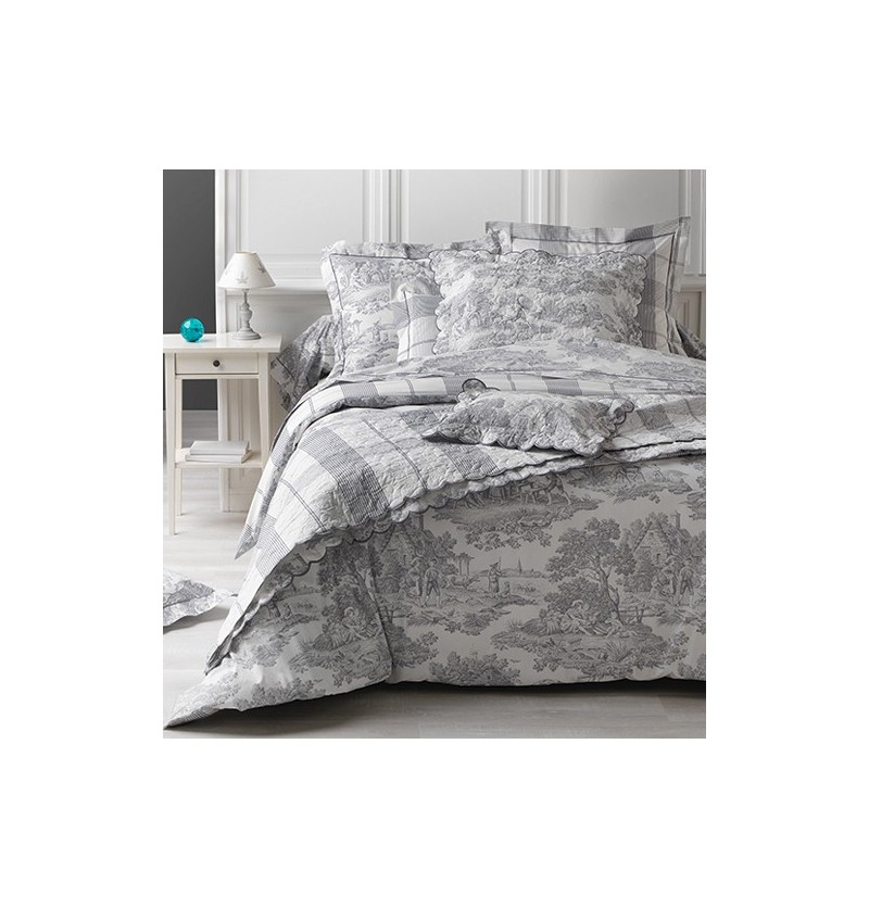 Parure drap plat et taies en percale de coton gris clair 280x290 cm PARURE  DRAP ET TAIE DESIREE