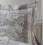 Taie d'oreiller percale de coton Pastorale argent - motifs carreaux