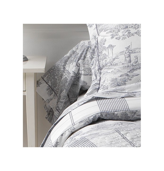 Parure de lit percale de coton Pastorale argent