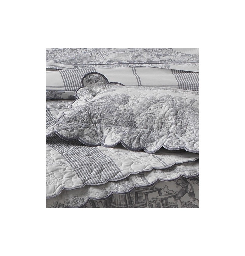 Housse de coussin boutis Pastorale argent La maison de Balmy