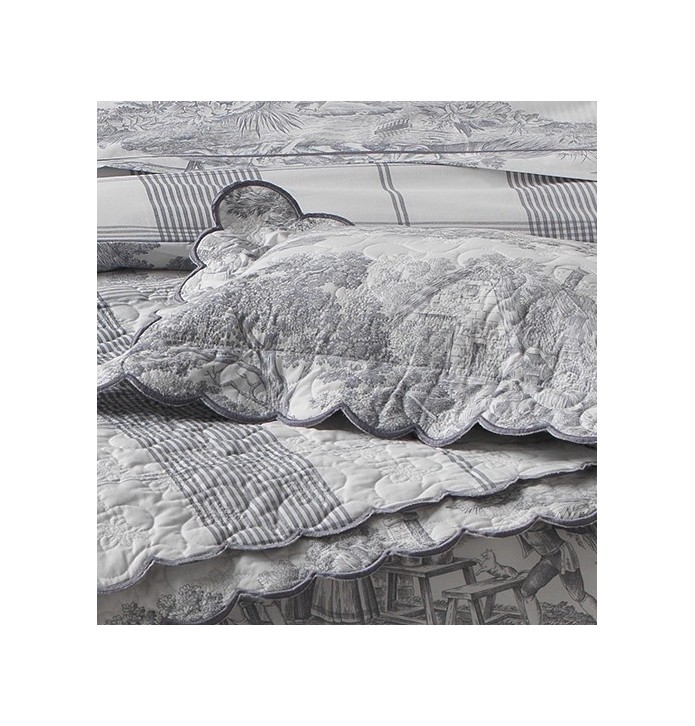 Housse de coussin boutis Pastorale argent La maison de Balmy