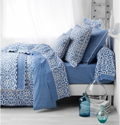 Taie de traversin percale Athéna - motifs carreaux de ciment Aude de Balmy