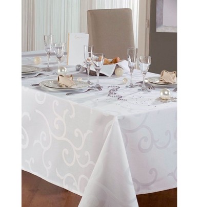 Nappe damassée enduite Madigan blanc Calitex