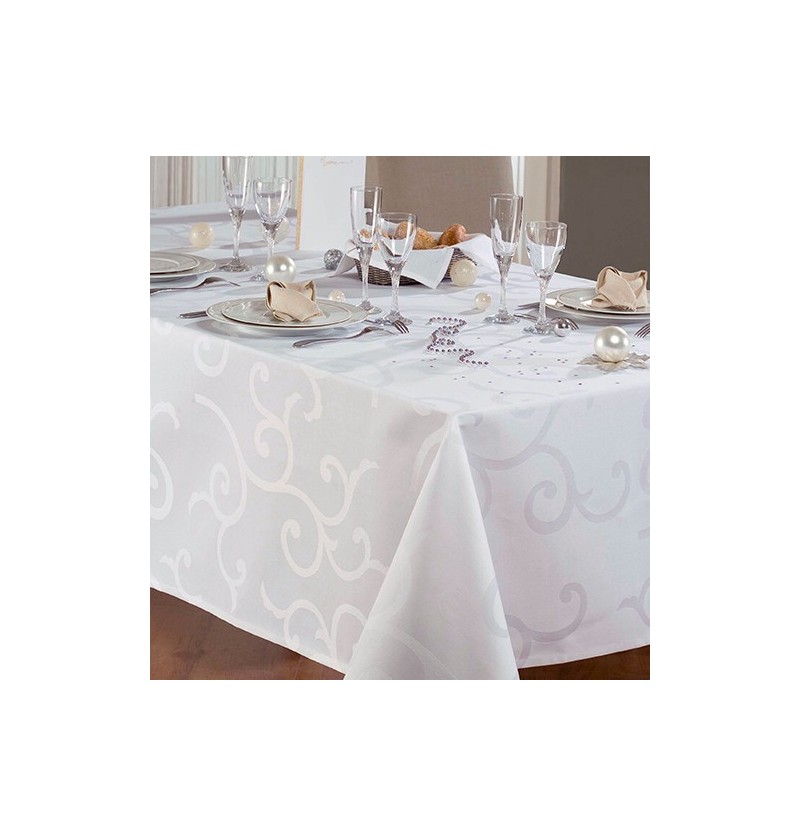 Nappe damassée enduite Madigan blanc Calitex