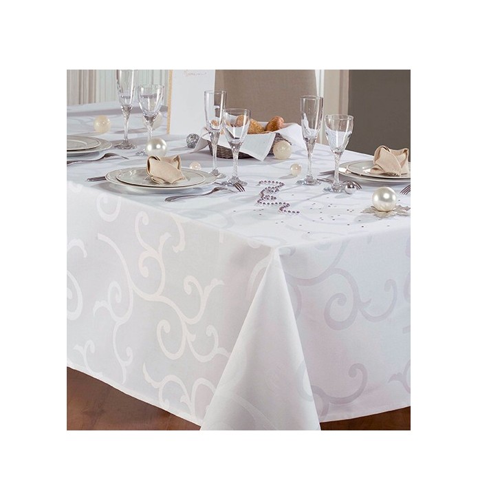 Nappe damassée enduite Madigan blanc Calitex Nappe damassée enduite Madigan blanc Calitex
