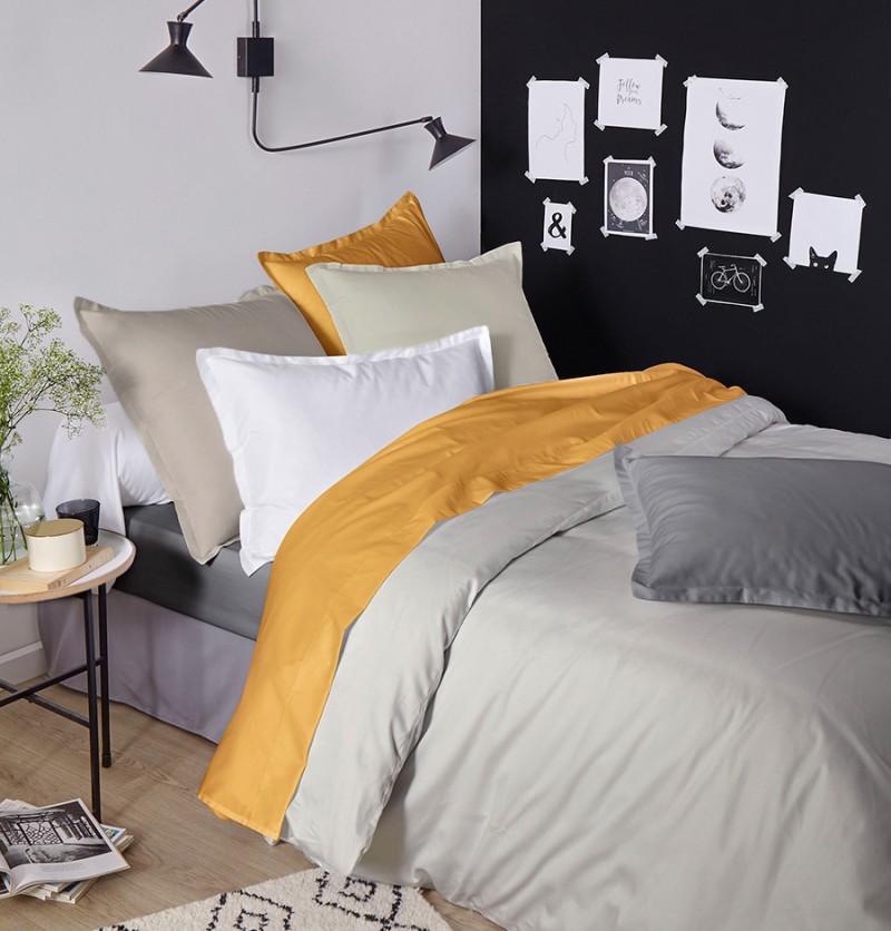 Drap-housse satin de coton uni, 6 coloris 140x190cm sisal - tradilinge