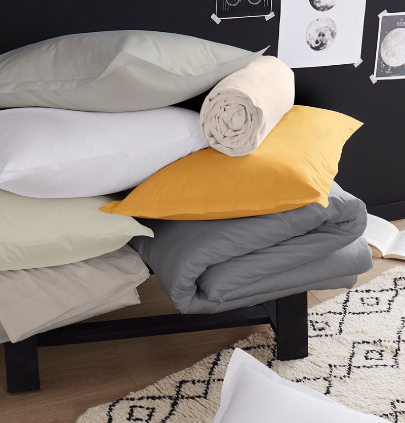 Taie de traversin satin de coton unie, 6 coloris 86x200cm graphite - tradilinge