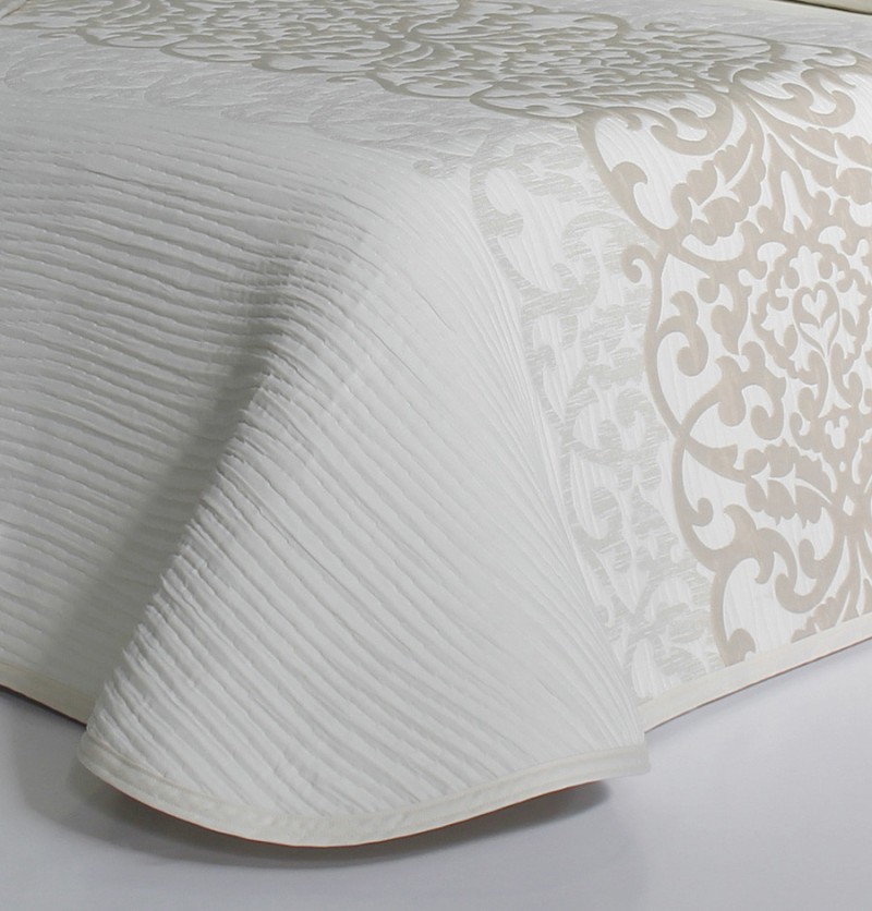 Couvre-lit 5 Pièces Brenda Jacquard - 220x240 Cm Gris Motif Doré - Polyester Satiné Luxueux - 7