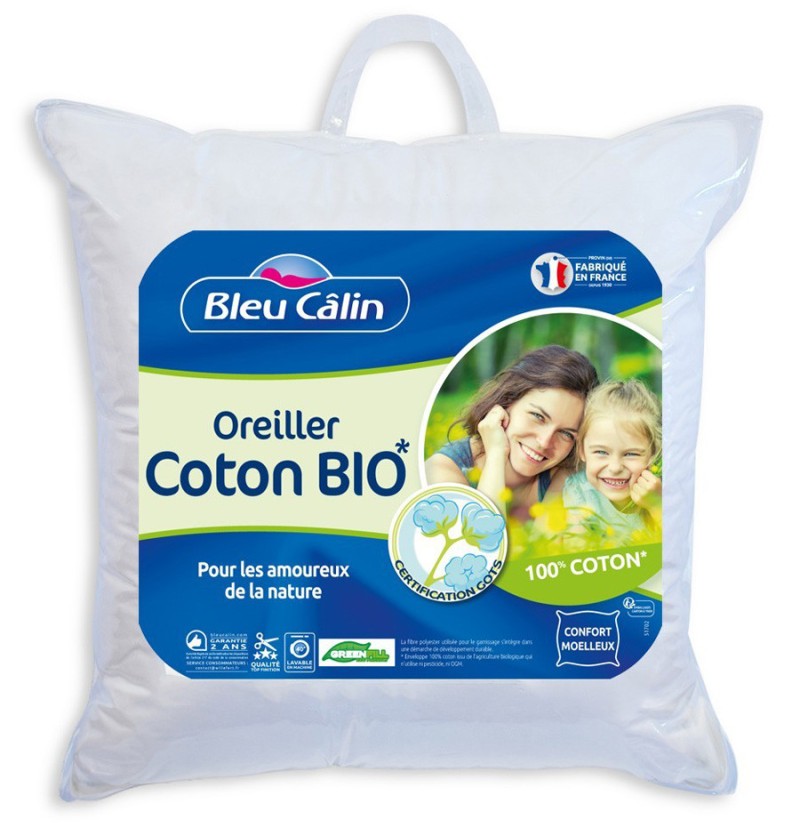 Oreiller coton bio Bleu Câlin