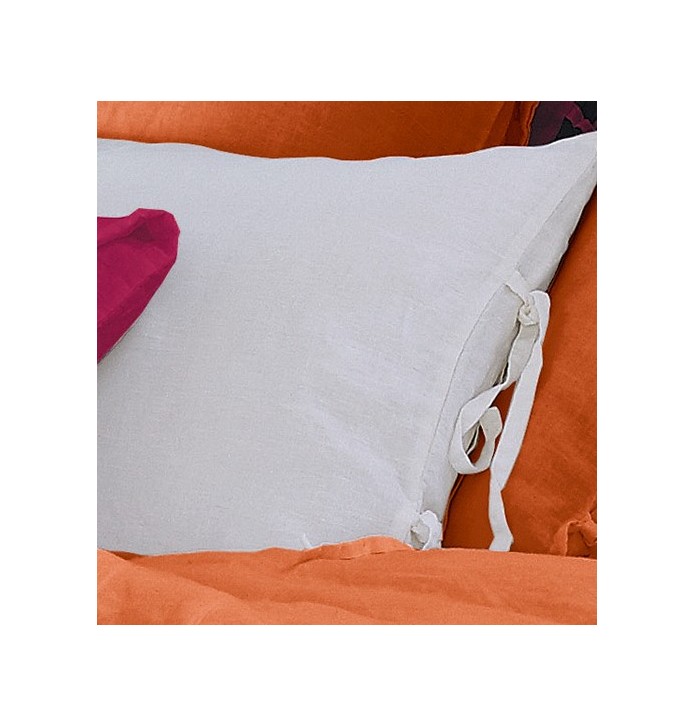 Taie d'oreiller lin stone-washed uni blanche