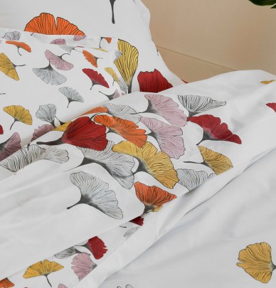 Drap percale Ginkgo rose zoom