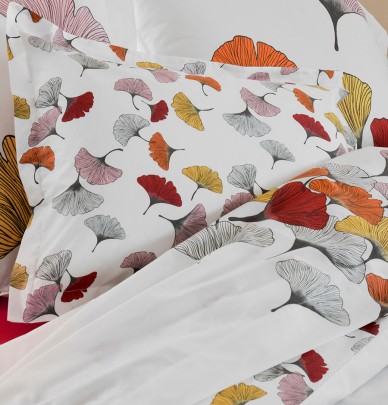 Taie d'oreiller percale Ginkgo rose Tradilinge