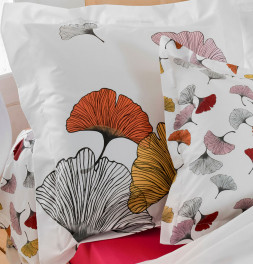Taie d'oreiller percale Ginkgo rose
