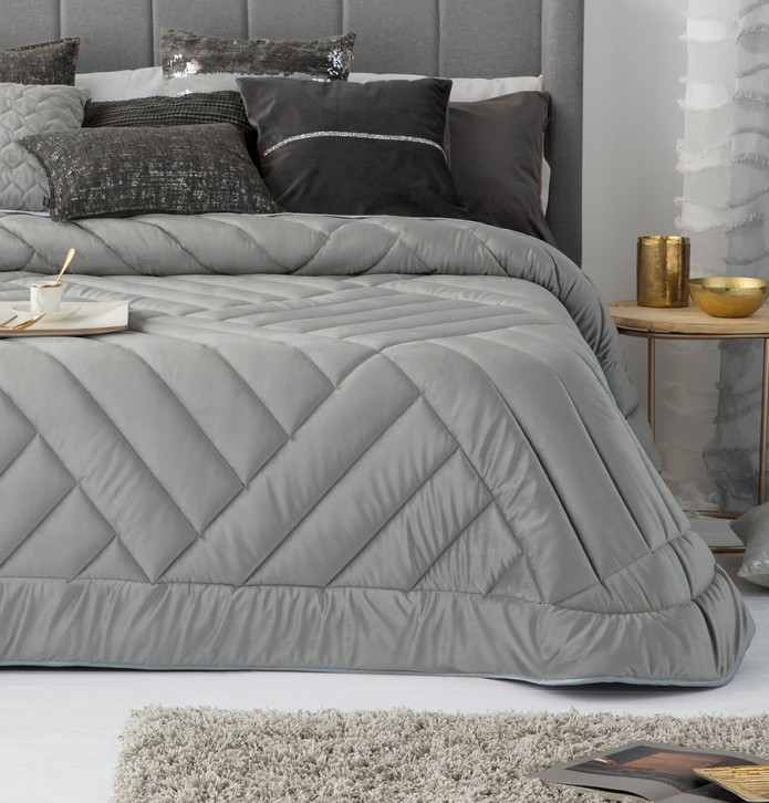 Boutis velours matelassé Dual gris perle Antilo - Blancollection