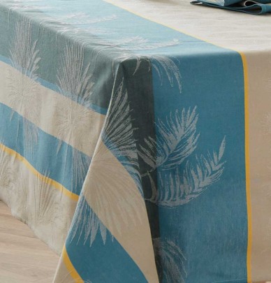 Nappe jacquard enduite Palmier lagon Tradilinge