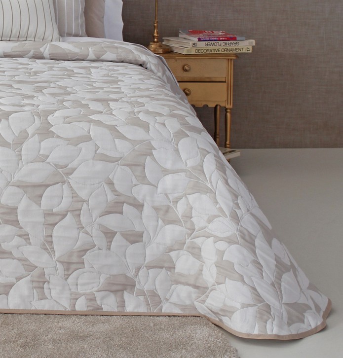 Couvre lit jacquard Ocanya lin Reig Marti - Blancollection