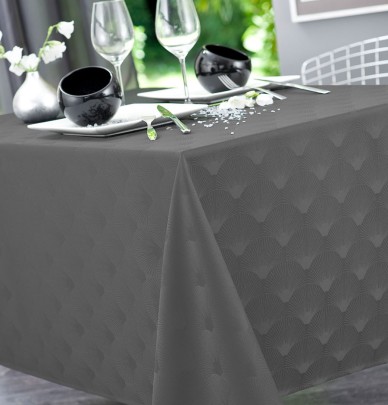 Nappe damassée polyester Scale gris Calitex