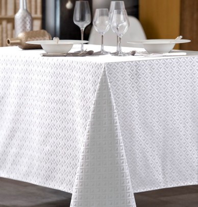 Nappe damassée polyester Trigone blanc Calitex