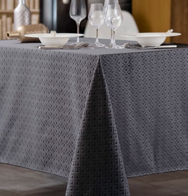 Nappe damassée polyester Trigone gris foncé Calitex