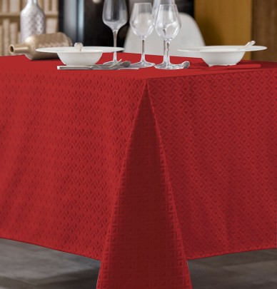 Nappe damassée polyester Trigone rouge Calitex