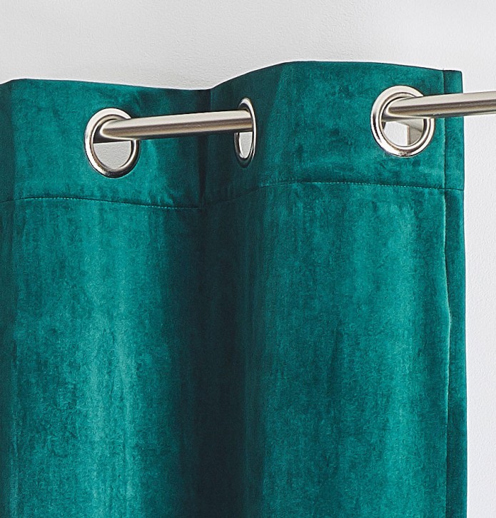 Rideau velours Archie bleu paon Qabane - Blancollection