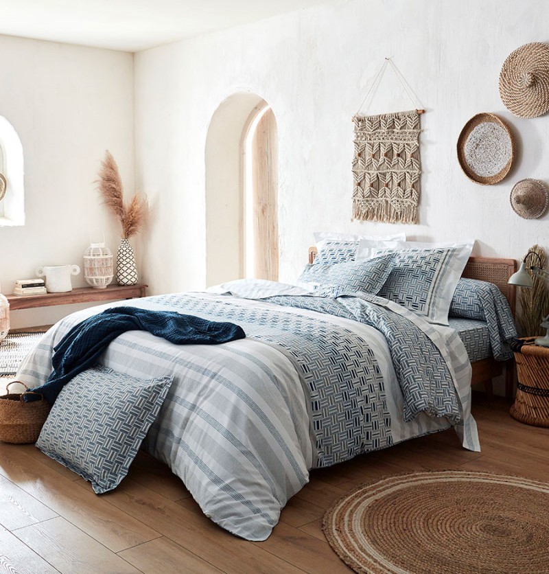 Housse de couette coton diego baltique 240x220cm - tradilinge