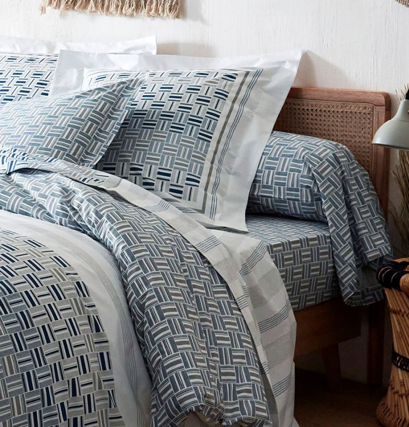 Drap-housse coton diego baltique 140x190cm - tradilinge