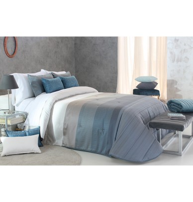 Couvre lit matelassé jacquard et ses housses coussin Fox bleu Reig Marti