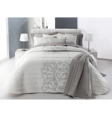 Couvre lit matelassé jacquard et ses housses coussins Amiens gris Reig Marti