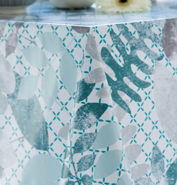 Nappe toile cirée Vegetal Mix aqua Calitex - Blancollection
