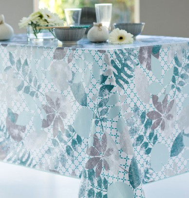 Nappe toile cirée Vegetal Mix aqua Calitex