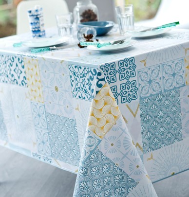 Nappe toile cirée Art Déco aqua Calitex
