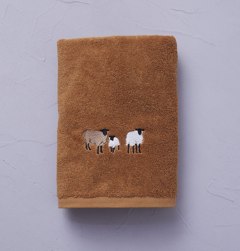 Drap de douche Shetland marron roux Sylvie Thiriez