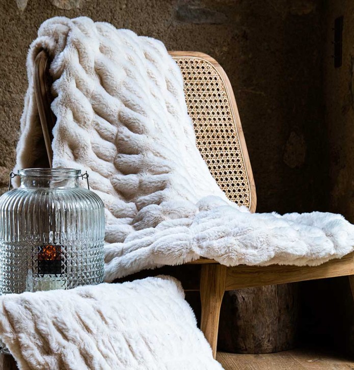 Plaid fausse fourrure Zibeline neige Vent du Sud - Blancollection