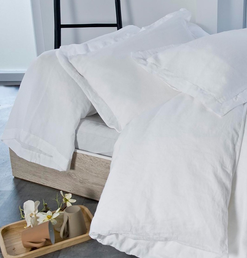 Drap housse coton bio et chanvre Organic blanc Sensei - Blancollection