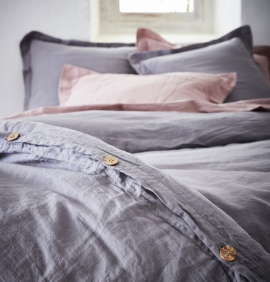 Housse de couette coton bio et chanvre cendre et rose poudré Nydel