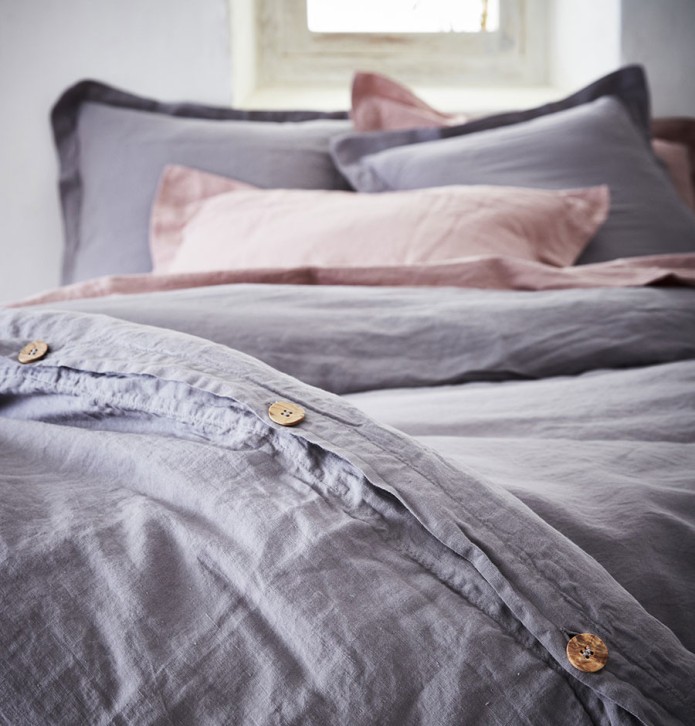 Housse de couette coton bio-chanvre Organic cendre et rose poudré Nydel - Blancollection