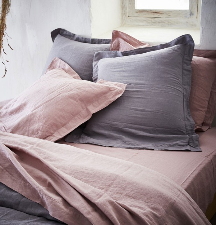 Taie d'oreiller en coton bio et chanvre Organic rose poudré et cendre Nydel