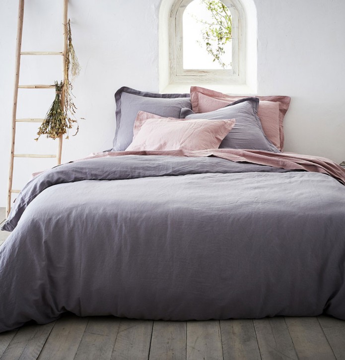 Taies d'oreiller coton bio et chanvre Organic cendre et rose poudré Sensei - Blancollection
