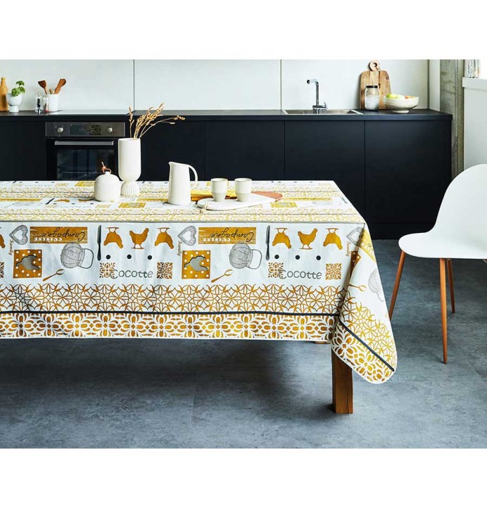 Nappe coton enduite Cocotte moutarde Nydel - Blancollection