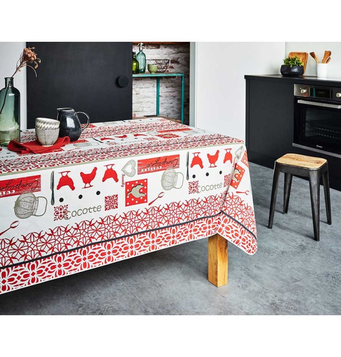 Nappe coton enduite Cocotte rouge Nydel - Blancollection